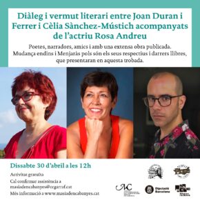 Diàleg i vermut literari entre Joan Duran i Ferrer i Cèlia Sànchez-Mústich acompanyats de l’actriu Rosa Andreu